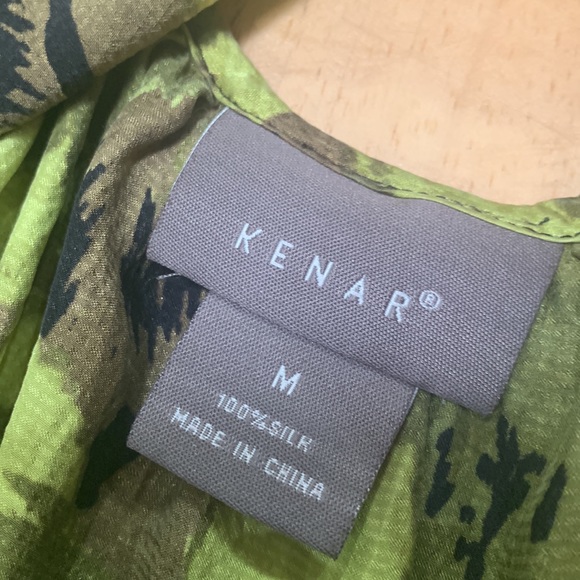 Kenar 100% silk fabric top fabric color is a blend of greens with black accents. - Picture 7 of 12